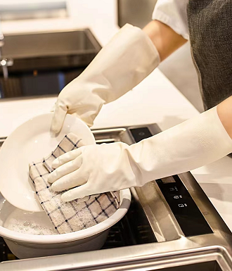 Waterproof Kitchen Dishwashing Gloves 38cm Household White Nitrile Glove