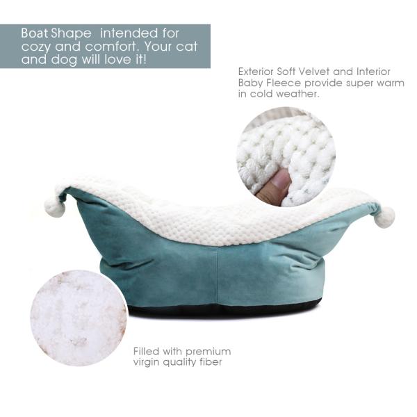 Boat shape Portable Pet Bed Luxury Furry Dog Bed Washable Calming Bed for Dog and Cat