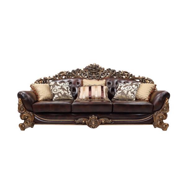 French style Luxury design of Living room Sofa sets 1+2+3 used Beech wood Carving and Import Italy Leather Furniture