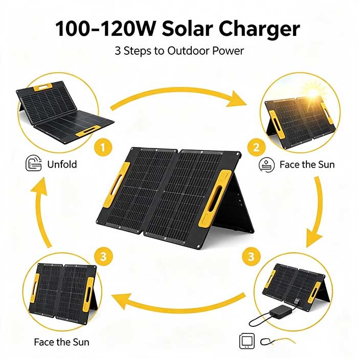 120W ETFE Waterproof Fold‑Up Solar Panel, Portable Solar Charger for Portable Generator & RV Power