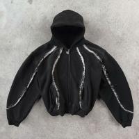 Hoodie à rayures personnalisées 100% coton, fermeture à glissière, poids lourd, boîtier ajusté