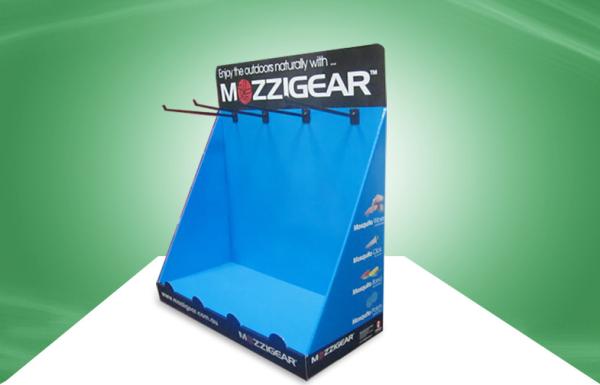 Blue Environmental Cardboard Countertop Display With Black Hooks