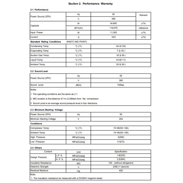 Refrigeration Compressor R407C 380-415V-3PH-50Hz Oil Charge 2800 ml C-SCN903H8H Scroll Compressor
