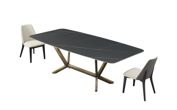 Modern Marble Bronze Stainless Steel Base 1.8 Large Table Customized Black Slate Dining Table