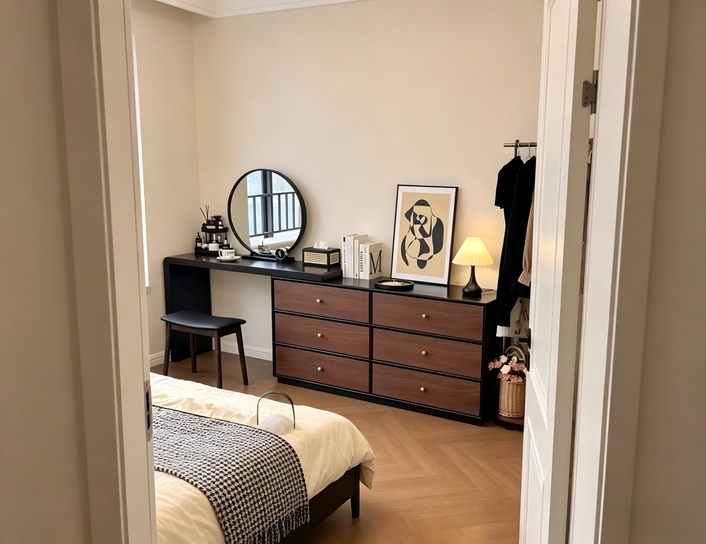 Mid-Century Black Walnut Vanity Dresser Combo Black Walnut Makeup Desk