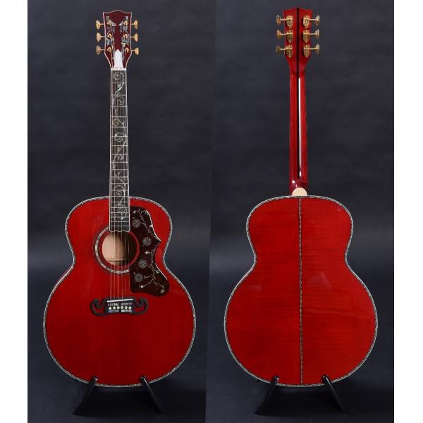 Customized acoustic guitar, 43 inch Jumbo guitar, Quilt Vine Viper red, Guitarra acustica