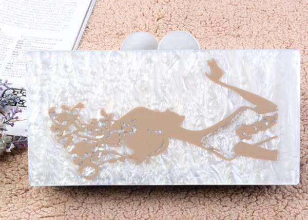 Cloth Lining Acrylic Clutch Bag , Acrylic Evening Bag Painted Women And Hair Pattern