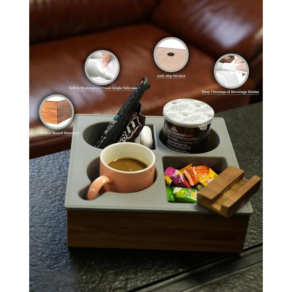 Wooden Couch Caddy Keep Snacks Drinks and Remote Within Reach on Bed Car Seat or Beach