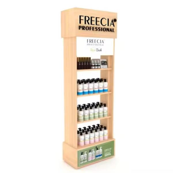 Nature Color Pet Food Display Stand Light Weight Essential Oil Display Rack Floor Standing