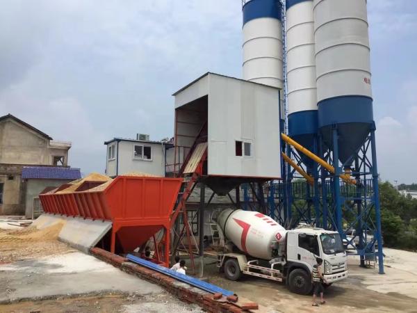 Foundation-Free Concrete Batching Plant with Lifting Hopper Hzs50 Mixing Machinery Control System Automatic PLC Control