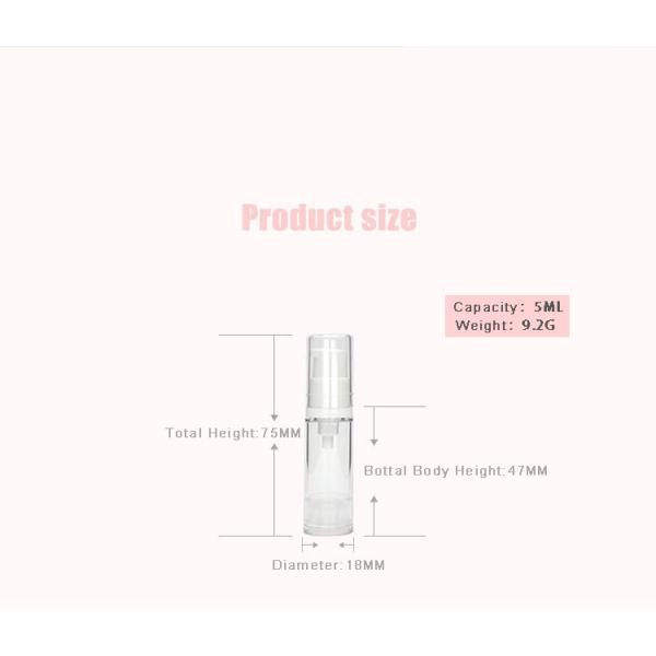 5ml Lotion Airless Pump Bottles Plastic Cosmetic Lotion Bottle AS material