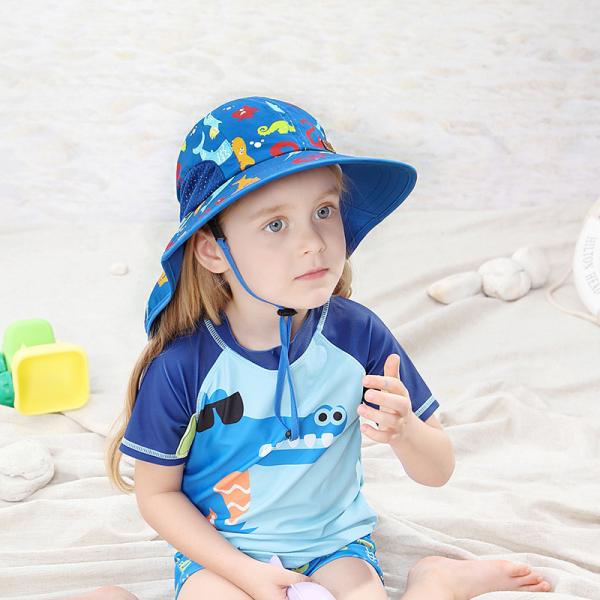 SGS Neck Flap Childrens Bucket Hats wide brim For Summer Beach
