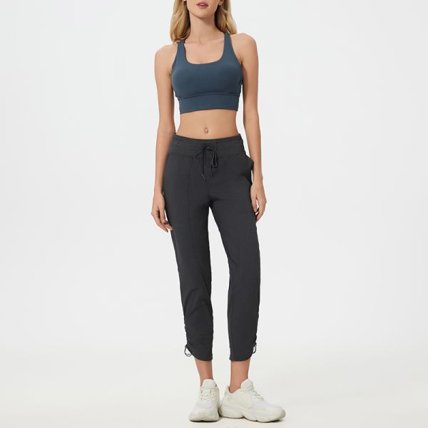 Lightweight Nylon Jogger Pants Elastic Waist Drawstring Tapered Ankle Length