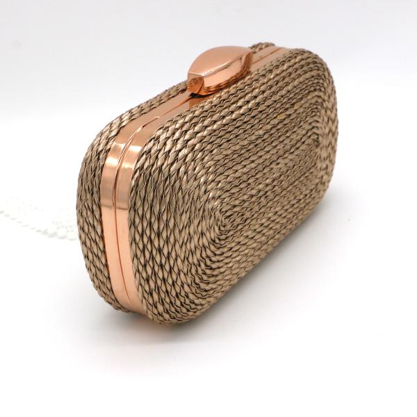 Leather Material Evening Clutch Handbag Rose Gold Color 20cm×10.5cm