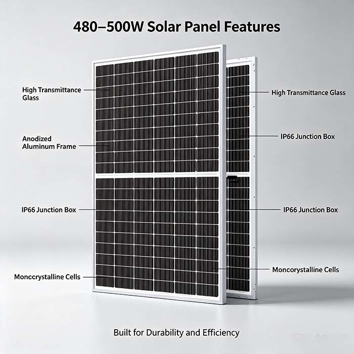 MC4‑Compatible 495W N‑Type Solar Panel, 1500V DC Maximum System Voltage
