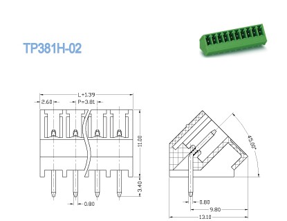 блок 2P PCB 3.81mm 300V 8A Pluggable терминальный - 22P вход провода 45 градусов