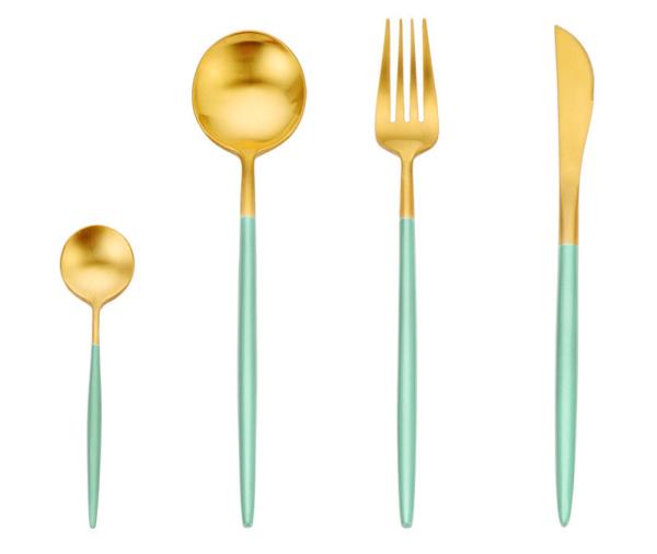 Elegant Stainless Steel Cutlery Flatware Set Dinnerware Knife Fork Spoon Colorful