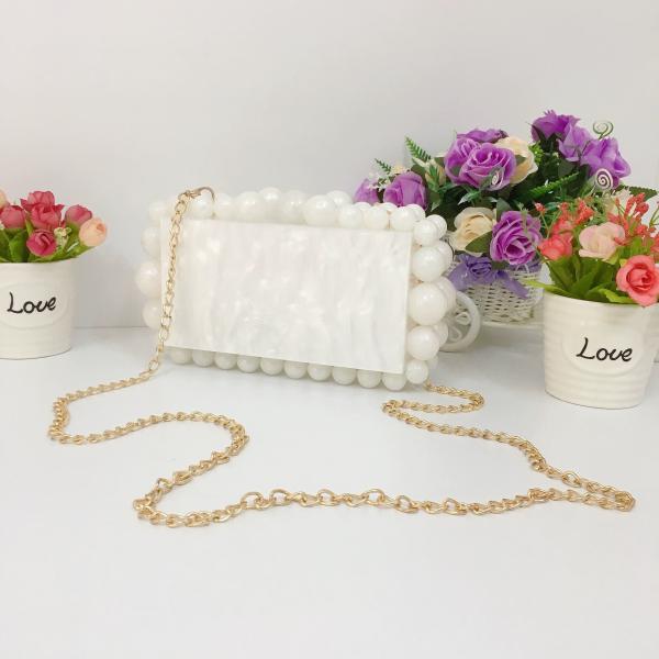 Clutch Acrylic Handbag Purse Handmade Beaded Pearl Dinner Ball Parties Bride Weddings Perspex Shoulder Bag