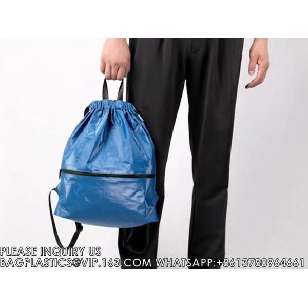 Wholesale Tyvek Waterproof Gym Bag Sports Soccer Drawstring Backpack Shopping bag, Promotional bag, Gift bag, Packing