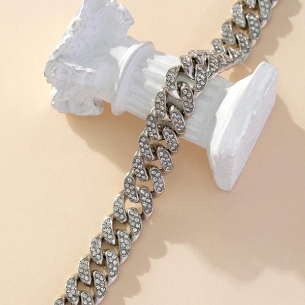 Hot Sale Hip Hop Jewelry Iced Out White Rhinestone Miami Cuban Link Chain Choker Necklace for Women Men Gift