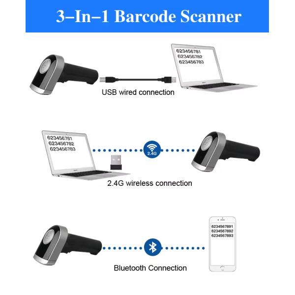 Ручной сканер штрих-кодов 1D Qr-код с зарядной стойкой USB беспроводной Bluetooth Barcode Reader
