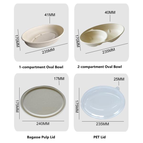 32oz 9 * 6 Biodegradable Bagasse Oval Bowl Burritos Bowls In Natural Color