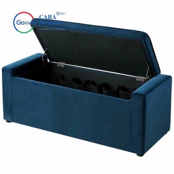 BB2017 Newly Arrived Home Bedroom Blue Fabric Tufted Bench Modern Bed Ottoman Storage Bench
