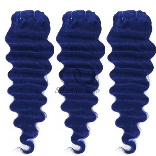 Blue Loose Deep Wave Remy Human Hair Bundles Sew In Weave Bundles Brazilian Bundle Deals