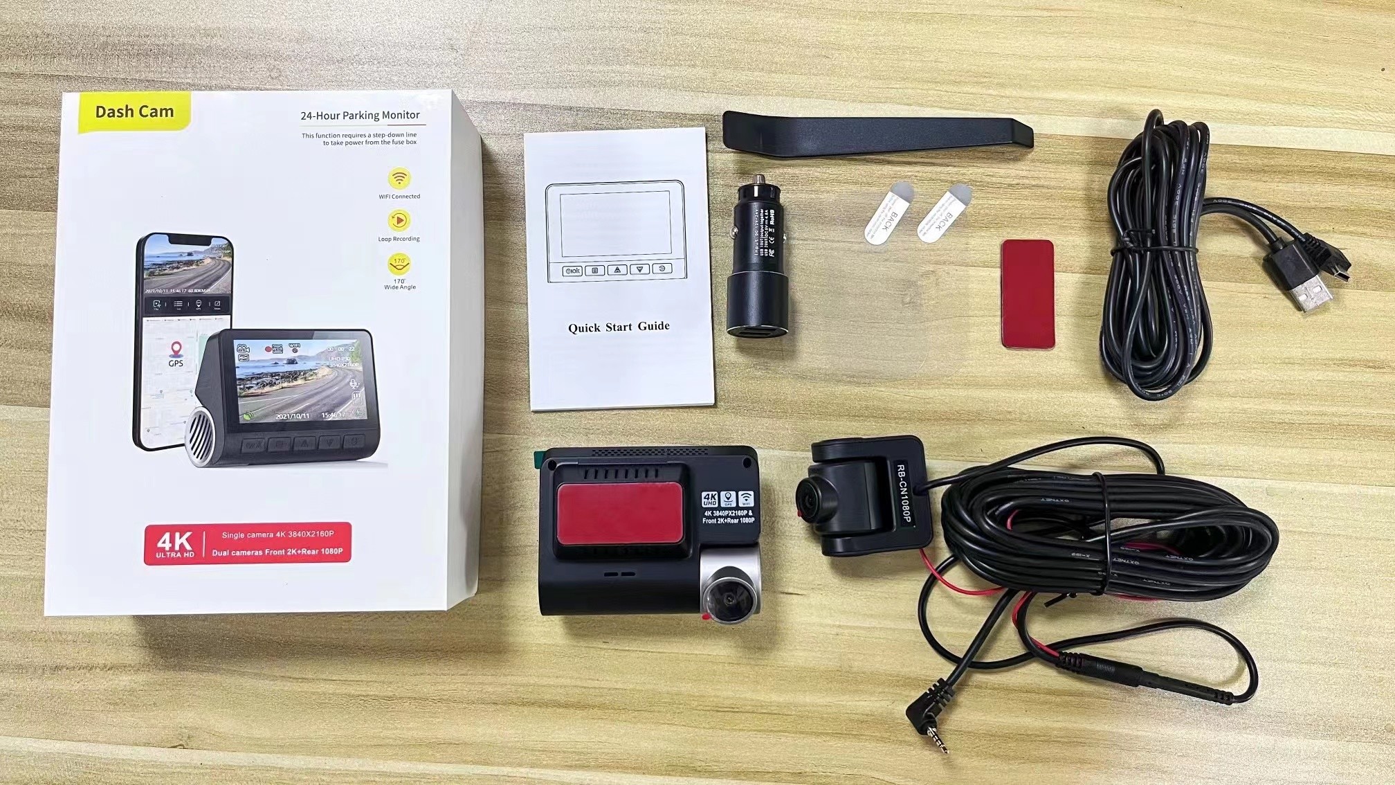 3 камера приборной панели автомобиля DVR кулачка WIFI GPS черточки экрана UHD 4K GPS IPS дюйма