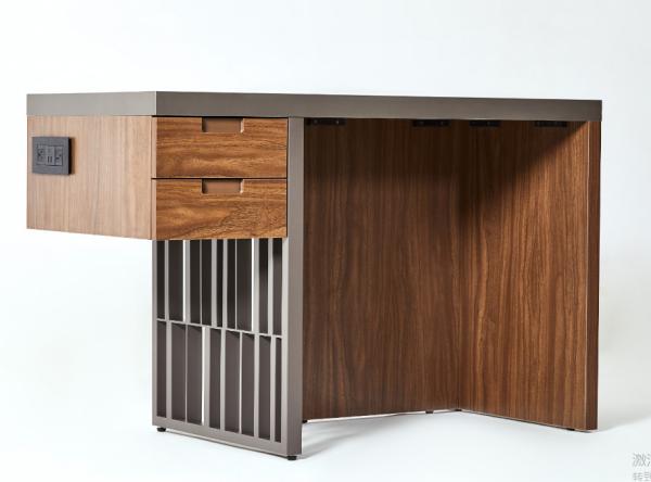 Luxury HPL Laminate Metal Frame Hotel Writing Desk With 2 Drawers And Power