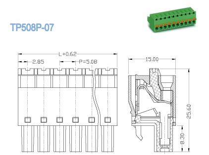блок 5.08mm 300V 18A Screwless терминальный, женский затыкает внутри терминальные блоки 2P - 22P