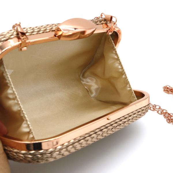 Leather Material Evening Clutch Handbag Rose Gold Color 20cm×10.5cm