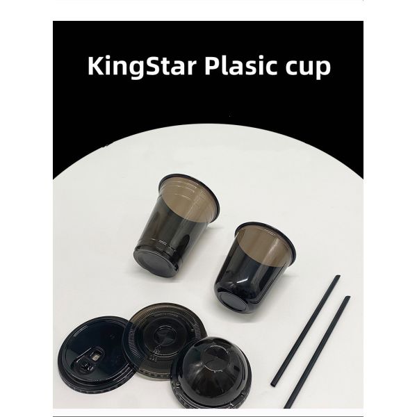 China manufacturer 360ml 400ml 500ml U Shaped Black PET Plastic Cups With Lids