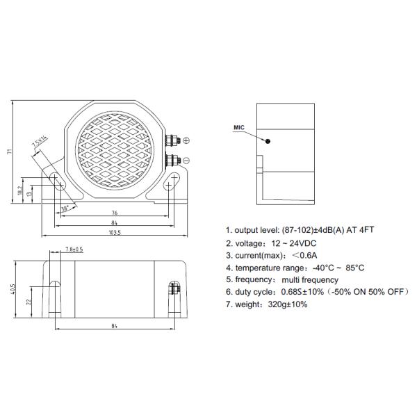 DB ruidoso estupendo del tono 87-102 del busca del zumbador I12V-24 V resistente impermeable del revés del coche
