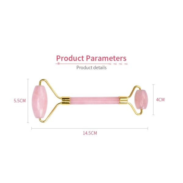 Facial Jade Roller with Double Rollers in Natural Rose Gold Rose Quartz Material