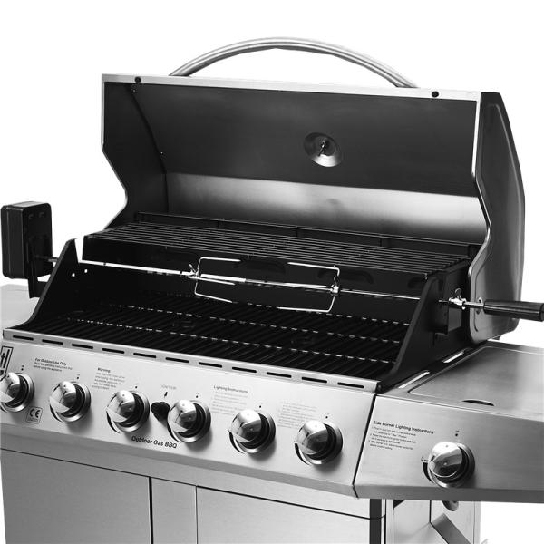 Rôtissoire extérieure de broche de gril de barbecue de gaz de rôtissoire de roche de lave de 6 brûleurs avec le moteur