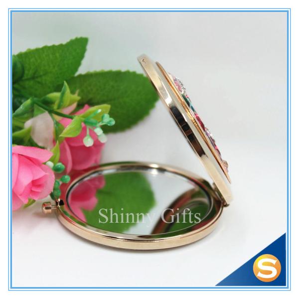 Shinny Gifts Rhinestone Small Metal Mirror For Craft Crystal Round Shape Pocket Mirror