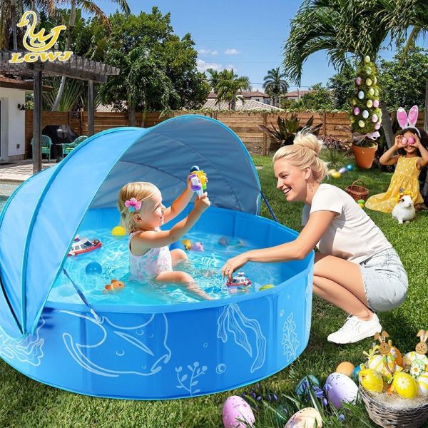 The PVC multi-purpose pet pool and children's bouncy ball pit or indoor and outdoor toy pool with a sunshade are lightweight and easy to carry and fold