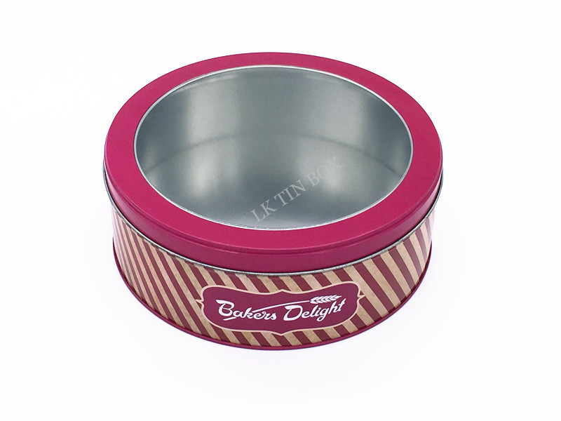 Premium Christmas Cake Cookie Tin Box With PET Window / CMYK Printing OEM