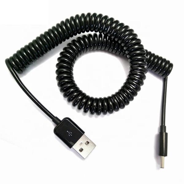 Retractable Sprial Coiled USB to Mini B 5p Data Charger Cable