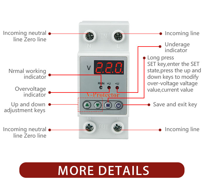 Din Rail Digital Electric Protection 63A 40A Adjustable Automatic Voltage Regulator Single Phase AC Current Made Copper PC