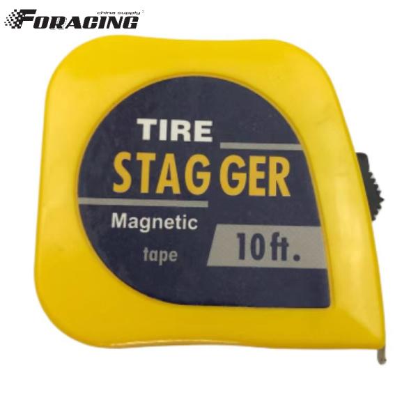 10 FT Cuchilla de acero para neumáticos de carreras Stagger Measure con espalda magnética y logotipo personalizado de acabado cromado
