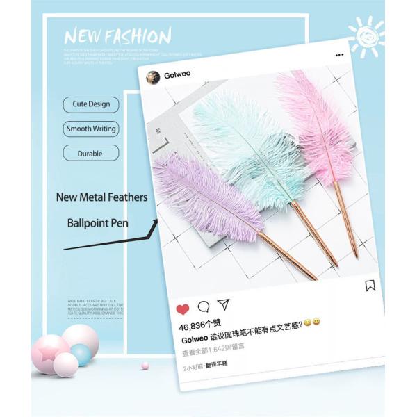 Colorful Feather Ball Point Pen Metal Creative Gift Ballpoint Pens For Office School
