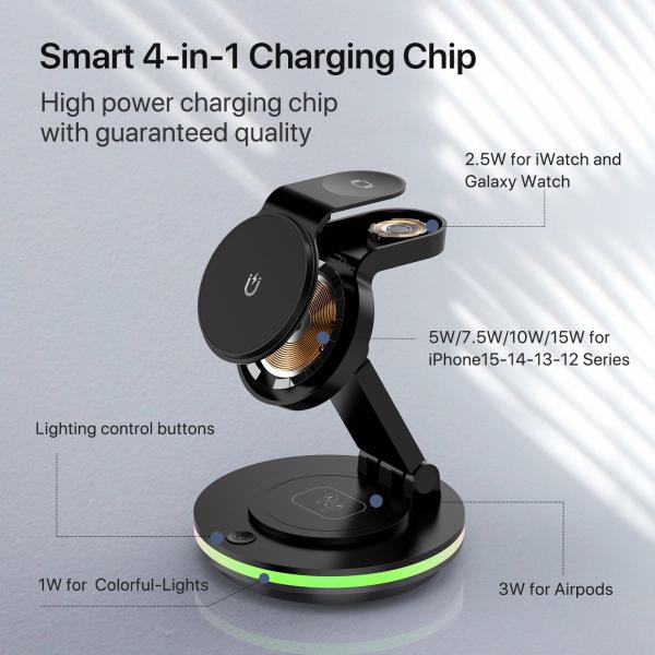 15W Fast Charger Foldable Wireless Charger Station Compatible with iPhone 15 14 13 12
