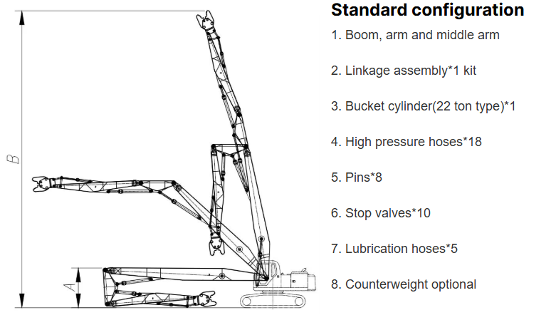 Excavator Extension Demolition Long Reach Boom and Arm for 40T Class Excavators