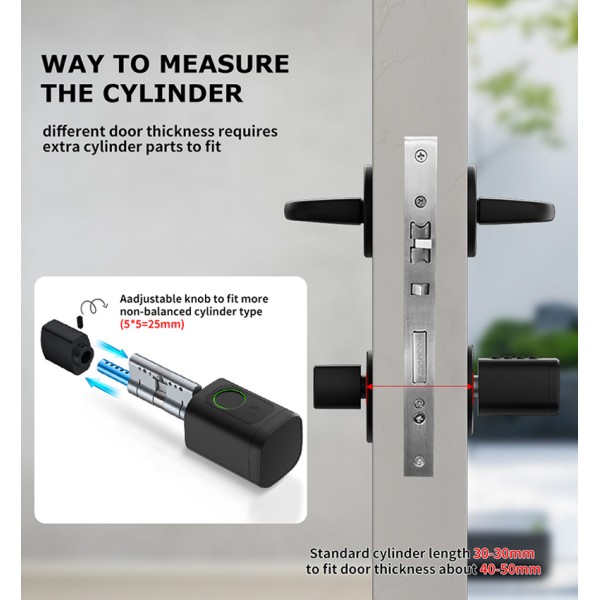 Yagu Easy Installation Tuya App Adjustable Fingerprint Code Key Smart Door Cylinder Lock Fingerprint Passcode Smart Lock