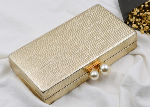 Rectangle Gold Pu Evening Clutch Bags With Small Pearl Clasp 19.5 * 10.5 * 4cm