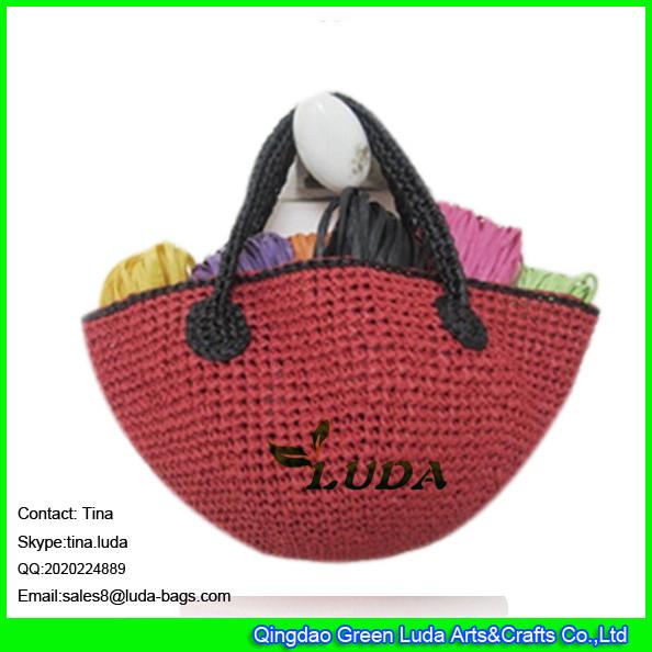 LUDA red women straw handbags small raffia crochet straw tote bags