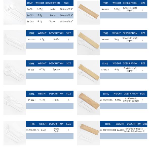 Food Grade Lightweight Disposable Wrapped Biodegradable Cutlery Knife