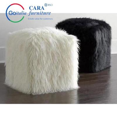 BB2006 Hot Sale Bedside Furniture Hairy Black White Square Sitting Ottoman Stool